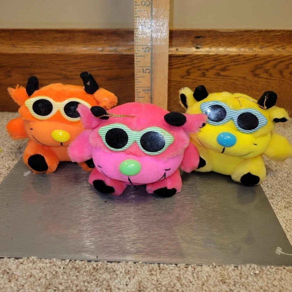 Vintage 1991 ACME Plush Cool Cat Lot‎ of 3 Sunglasses Neon Orange Pink Yellow